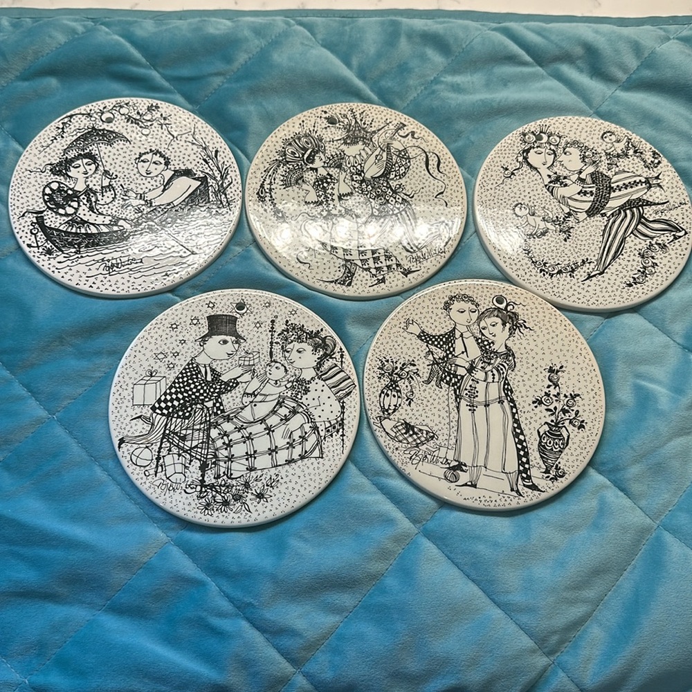 BJORN WIINBALD Set of 5 numbered Mid Century Wall Plaques 6" Rosenthal German